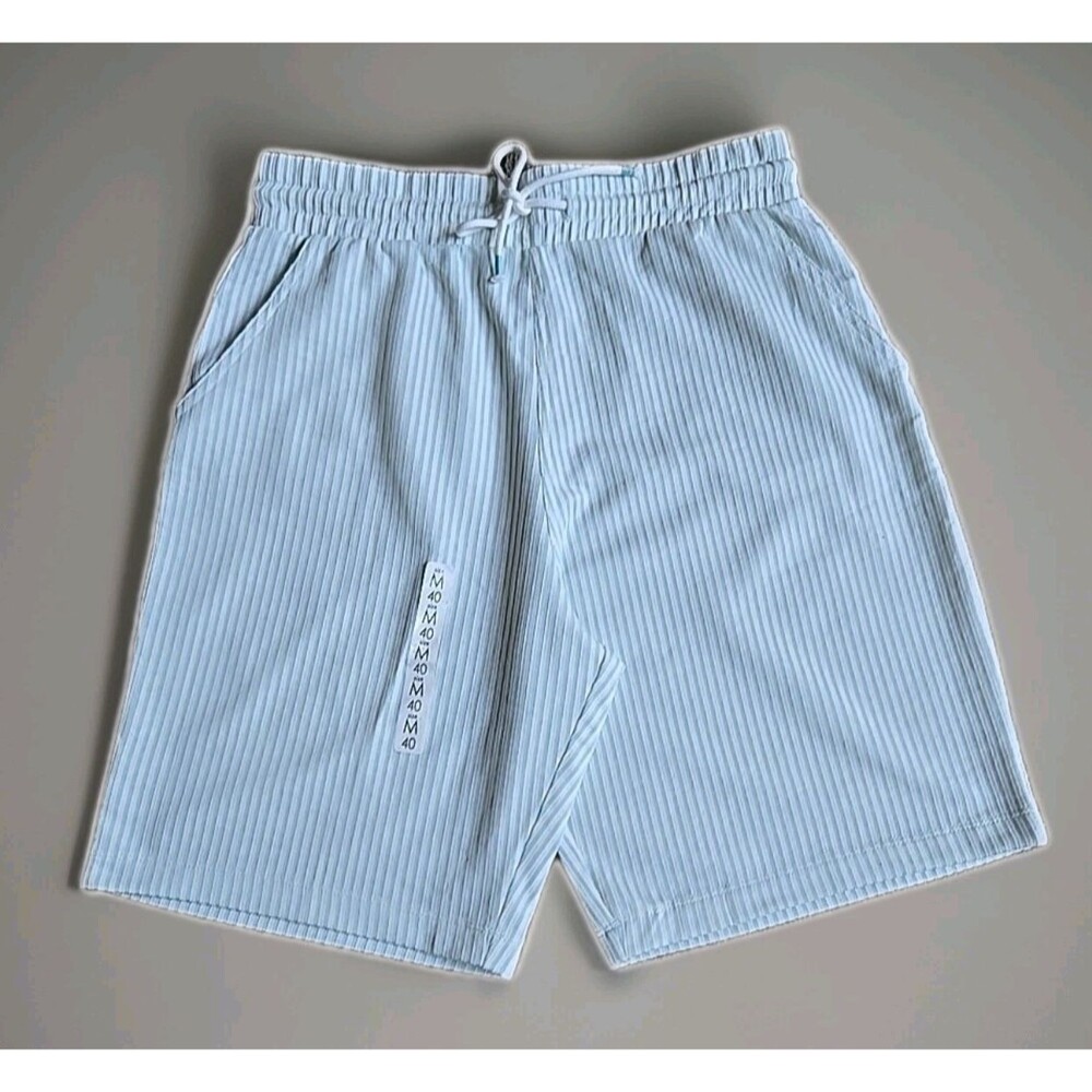 ZARA Men’s Cream/Mint Pinstriped Drawstring Shorts Size Medium Boho Casual NEW